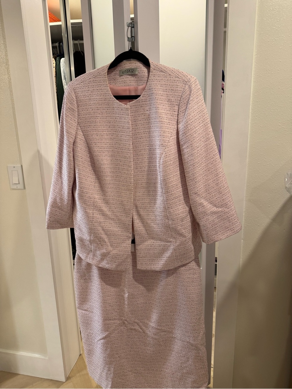 Kasper Blush Pink Tweed Jacket and Skirt Set